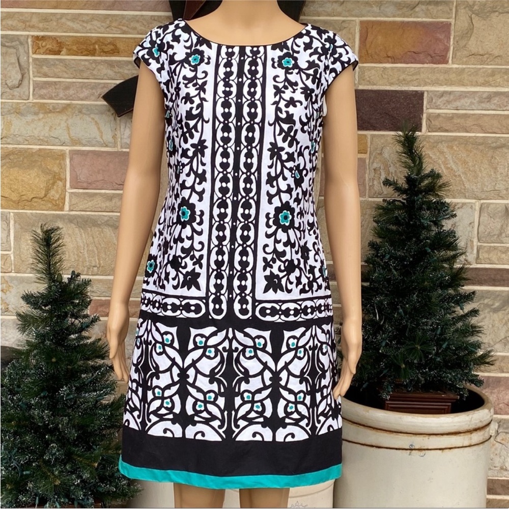 Liz Claiborne Elegant Black‎ and White Patterned Cotton Dress